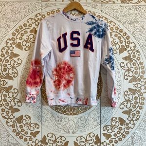 Blue red Tie Dye USA Crew sweatshirt size Small